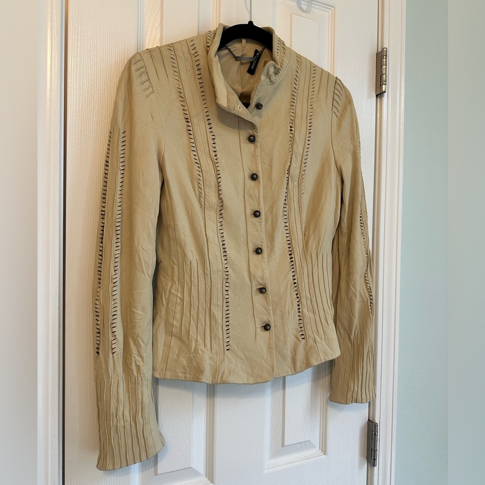 Women's Elie TAHARI Genuine Leather Distressed Western Style Jacket Size Small